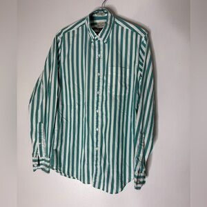 j crew secret‎ wash shirt Slim Fit Green White Stripe Collar Button Down Small
